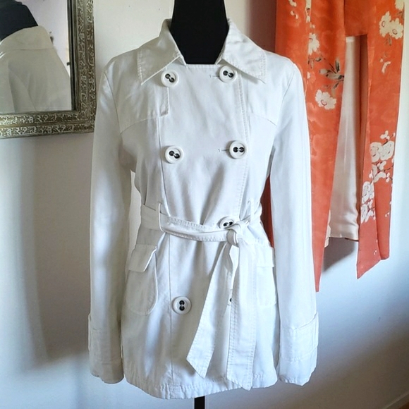Anthropologie Jackets & Blazers - Anthropologie/Tulle White Peacoat/Trench Style Jacket Size Medium